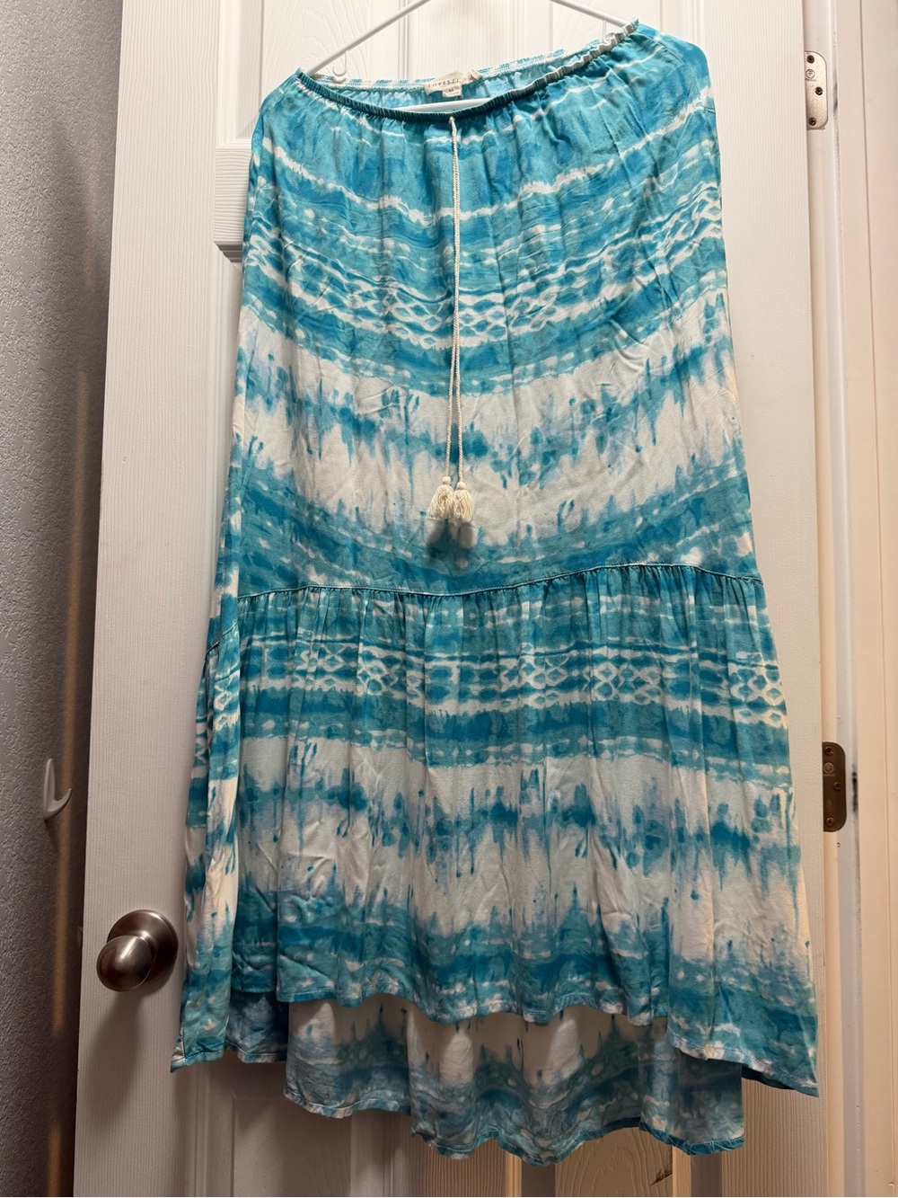 lovestitch Teal & White Tie-Dye Tiered Maxi Skirt